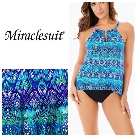 New. Miraclesuit blue peephole tankini top. 16DD. Retails $142 - Picture 1 of 11